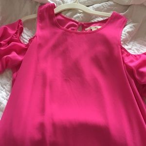 Hot Pink Dress with Open Shoulder Sleeves